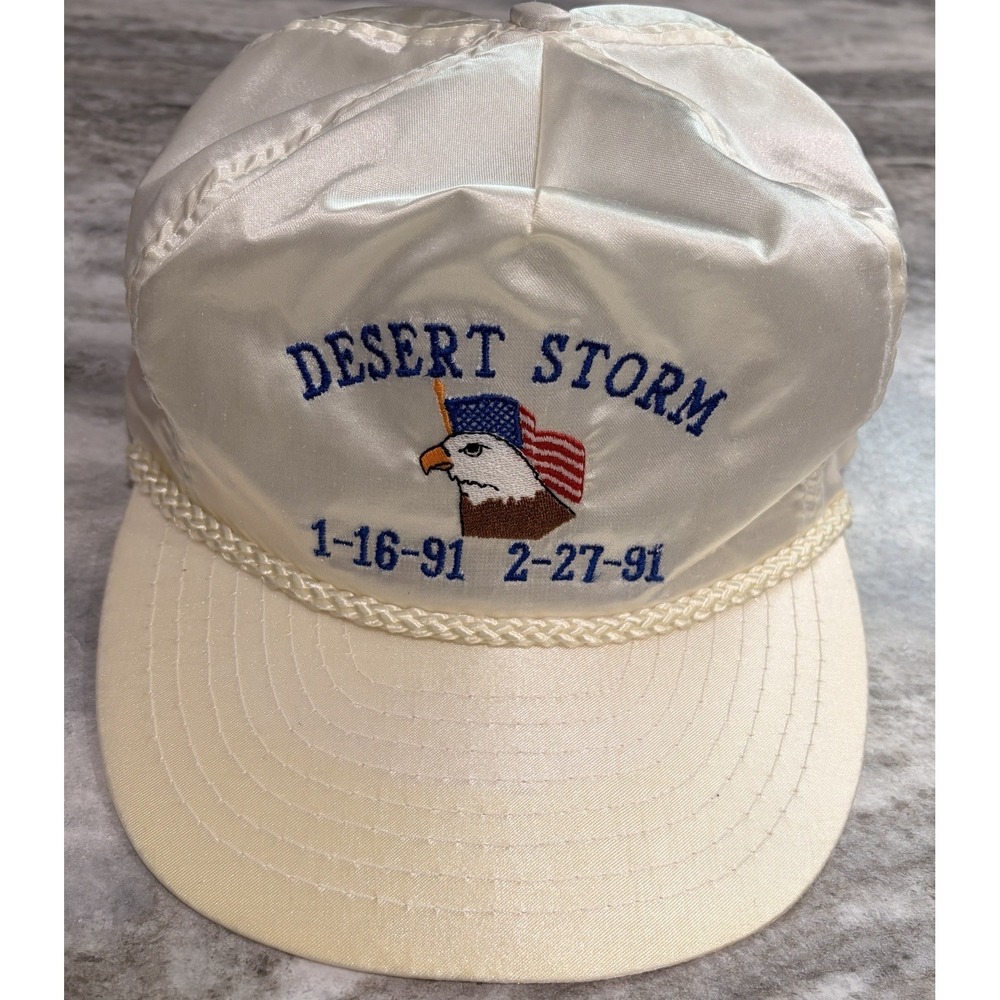 Vintage Desert Storm Satin Snapback Hat Gulf War 1991 Eagle USA Rope Cap